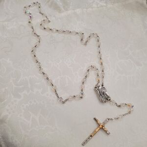 Vintage Gorgeous Crystal  Rosary Beads From Italy Holy Water Crucifix Jesus Mary